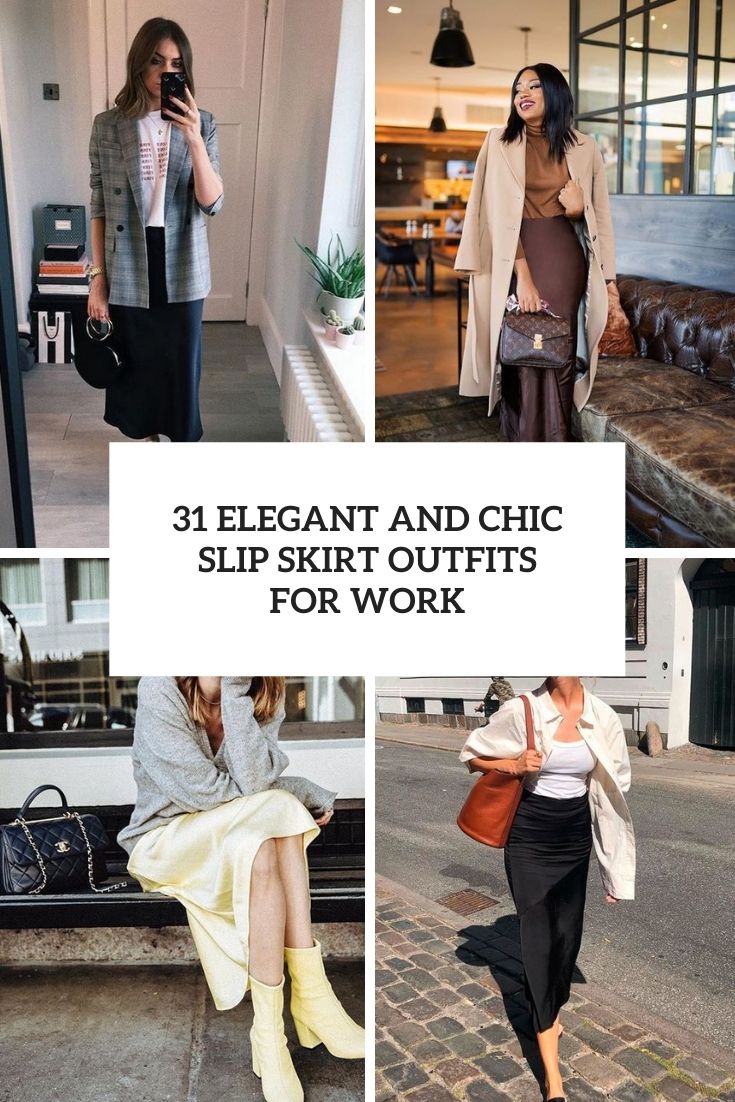 elegant and chic slip skirt outfits for work cover