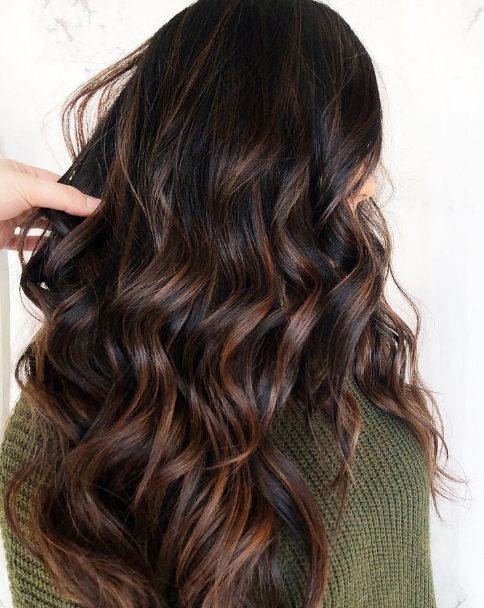 super long cold brew hair with chestnut balayage that brings dimension and interest to the locks and makes them bolder