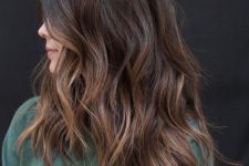 wavy medium-length cold brew hair with chestnut and light brwon tips and face-framing locks is a gorgeous idea