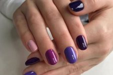 36 a bright multi-colored manicure in the shades of purple and pink is a pretty idea for the fall