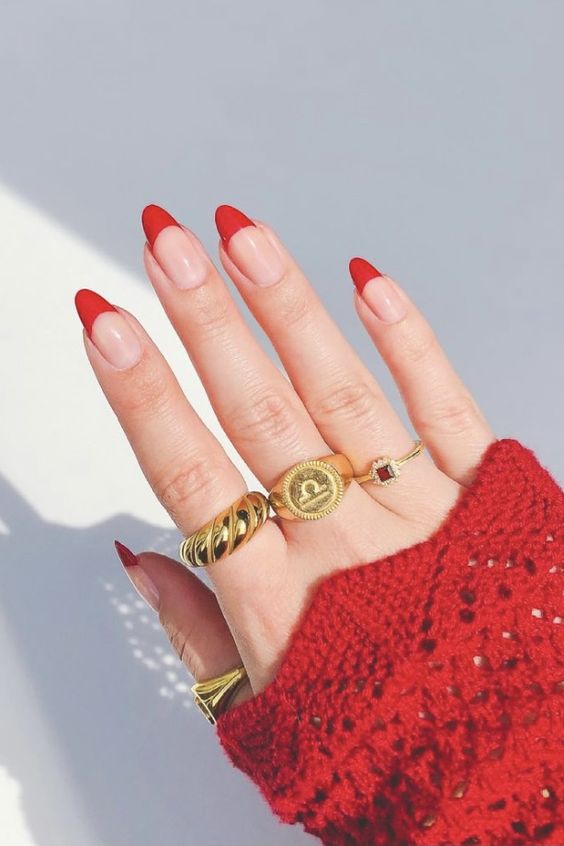 hot red tip French nails are amazing to complete your bright outfit is amazing