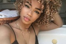 41 lovely natural curls with caramel blonde balayage is a beautiful and bold idea to rock