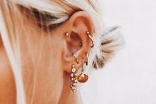 23 multiple ear piercings including helix, conch and helix – studs and hoops are perfectly matched
