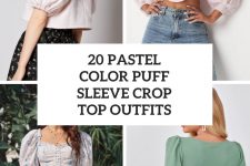 20 Outfits With Pastel Colored Puff Sleeve Crop Tops