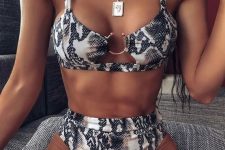 30 a trendy snake print bikini with a catchy top and a high waisted bottom is a very sexy option to wear to the beach