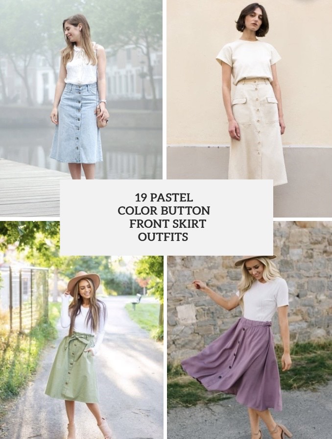 19 Outfits With Pastel Color Button Front Skirts