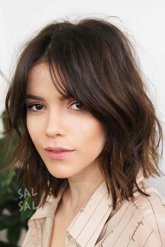 a beautiful dark brown layered lob with shaggy layers is a lovely idea that looks natural and rock-style at the same time