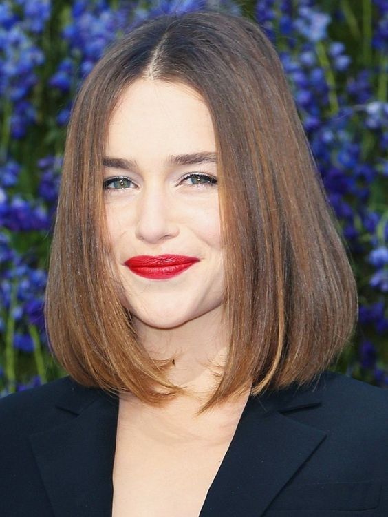 a shiny sleek brown bob with a darker root is a lovely and chic idea to wear anytime