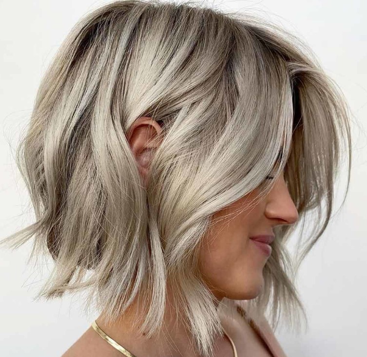 a silky cold blonde layered bob is sophisticated and modern, it's a gerat way to look unique