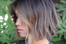 a straight cut layered bob with a darker root and babylights is a fantastic idea to illuminate your face