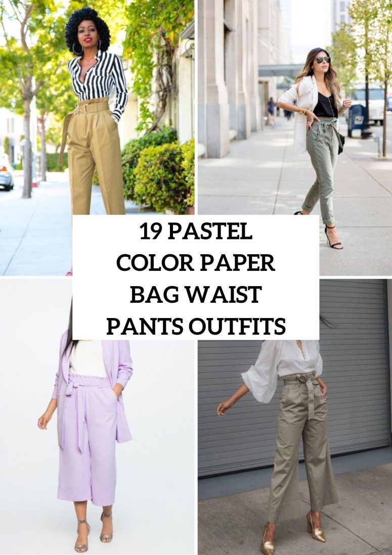Outfits With Pastel Color Paper Bag Waist Pants