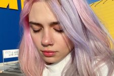 split dye pastel hair – lilac and pink, with volume and a bit of texture is a very tender and cute take on split dye