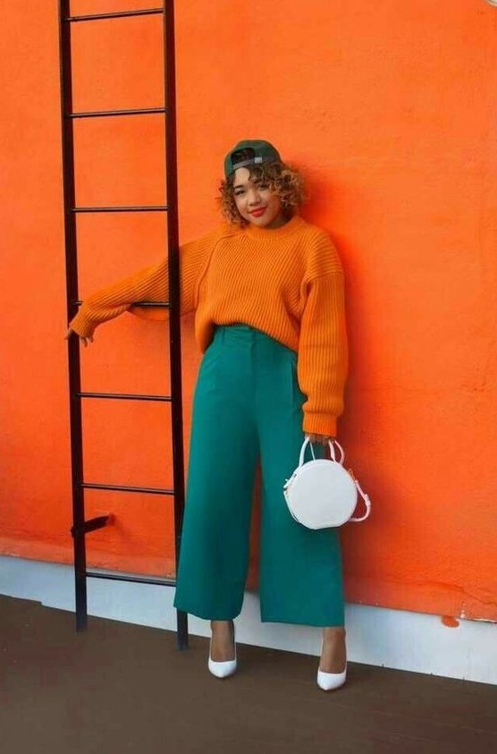 a bright fall work outfit
