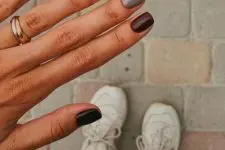 04 a chic and bold autumn manicure in white, blush, grey, brown and black is a fantastic idea to rock this fall, it’s amazingly contrasting
