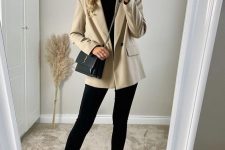 05 a black turtleneck, black skinnies, a creamy blazer and creamy Chelsea boots plus a chic bag for work this fall