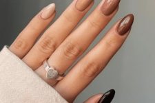 05 a cool fall manicure with shades of beige and a black nail is a beautiful solution in fall colors, all of them are basic yet look catchy