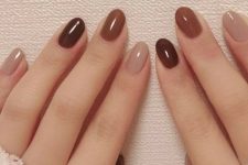 06 a cool fall-colored manicure with blush, grey, burgundy and rust nails is a fantastic idea to rock this autumn