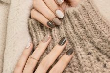 09 a mismatching neutral fall manicure in the shades of grey and white is a gorgeous idea for a delicate and subtle touch to your look