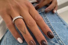 11 a stylish fall manicure in the shades of brown and some neutral nails is a bold and cool solution that feels like autumn