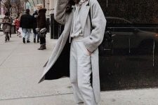 13 a relaxed fall look with a hoodie, sweatpants, a midi coat and white sneakers is a lovely idea