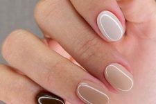 13 a super stylish mismatching fall manicure with beige and creamy shades and a single brown accent nail is perfection f you don’t want much color