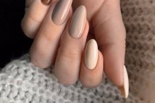 14 an extremely subtle and chic manicure in soft grey, beige and tan shades and a brown accent nail is amazing for the fall