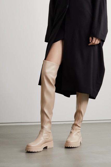 a black midi sweater dress, nude over the knee boots are all you need for a comfy and stylish look this fall