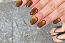 mustard velvet nails will be a gorgeous solution for the fall, this is a truly fall color with a cozy texture