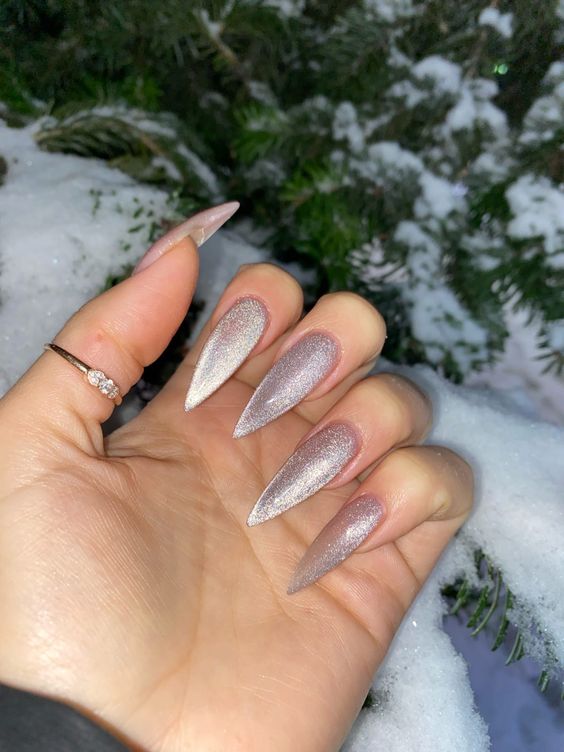 silver velvet coffin nails are adorable for rocking them in winter adding a bit of winter magic to your look