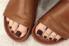 17 matte dark brown nails are a chic and stylish idea of a pedicure and this color is non-traditional and won’t be seen on everyone