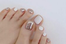 20 a white pedicure wiht accent silver nails looks very wintry-like and veyr airy adding a touch of bling to your look