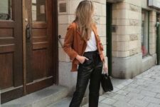 a lovely fall look with leather pants