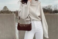 a neutral outfit for winter with a sweater