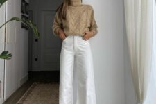 07 a beige turtleneck sweater, white flare jeans, brown boots – add a coat and a winter look is ready