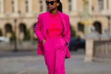 14 a magenta pantsuit, a red top, neutral trainers are a fantastic and super bold look for spring