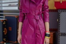 19 a fantastic magenta leather trench, a silver tote and an assortment of bangs are a gorgeous look for spring