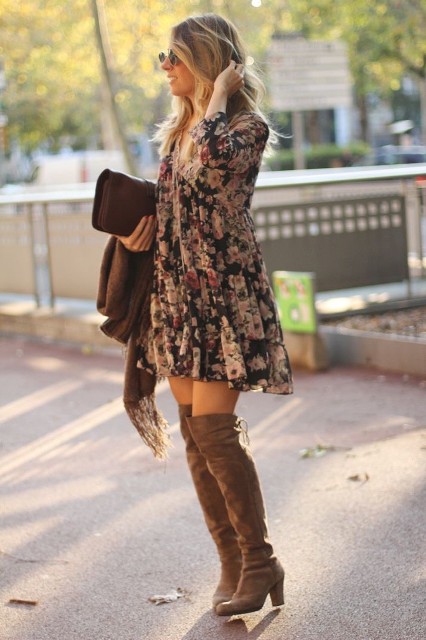 With sunglasses, brown leather clutch and scarf