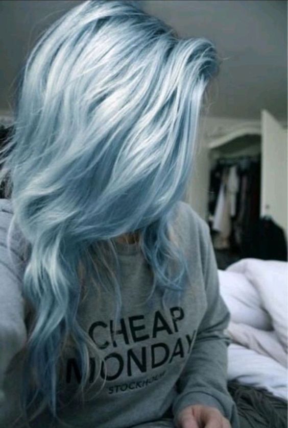 fabulous long pastel blue hair with waves and much volume will make a statement in your look