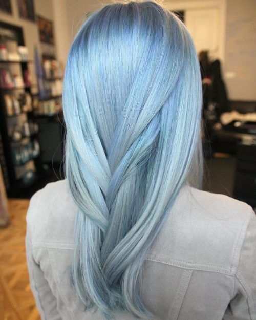 long layered hair with a soft pastel blue shade and touches of aqua is a beautiful idea