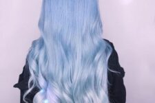 long pastel blue to silver ombre hair with waves will turn you into a real mermaid or ice queen