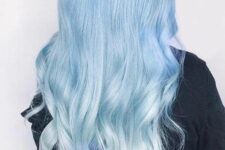 pastel blue to aqua and silver hair with waves is a stylish and chic idea for anyone who loves such colors