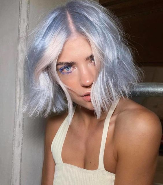 short and wavy pastel blue hair with blush touches and texture is a fantastic combo for pastel fans