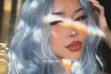wavy and textural pastel blue hair is a beautiful and shiny idea for anyone who loves such shades