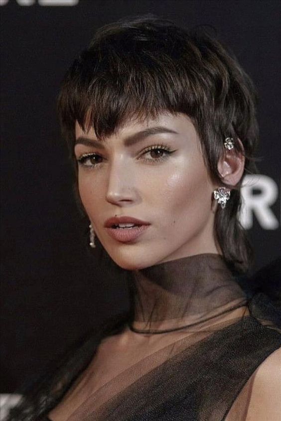 a short and cool mullet with an asymmetrical fringe and some touches of waves is a very cool and fresh solution