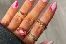 34 nude nails accented with hot and light pink touches are a catchy solution for Barbiecore lovers