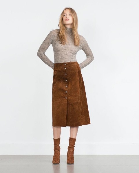 With brown suede mid calf boots