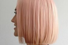 a long peachy rose gold bob wiht straight hair is a lovely idea to try if you want a modern and edgy yet soft look
