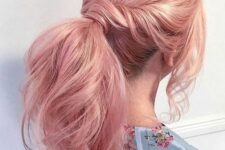 a pastel messy ponytail hairstyle