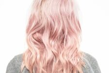 long wavy peachy rose gold hair with waves and texture is an ultimate idea to try in spring and summer