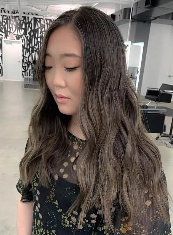this Asian mushroom brown hair is particularly ashy, making it stunning on perfect pale skin